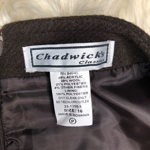 Chadwicks brown classic wool skirt sz 16 - Picture 4 of 6